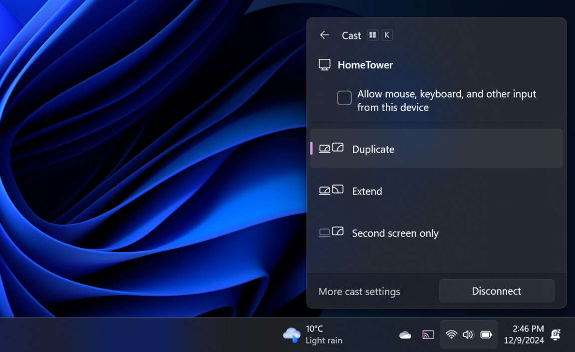 Miracast Connect Panel on Windows