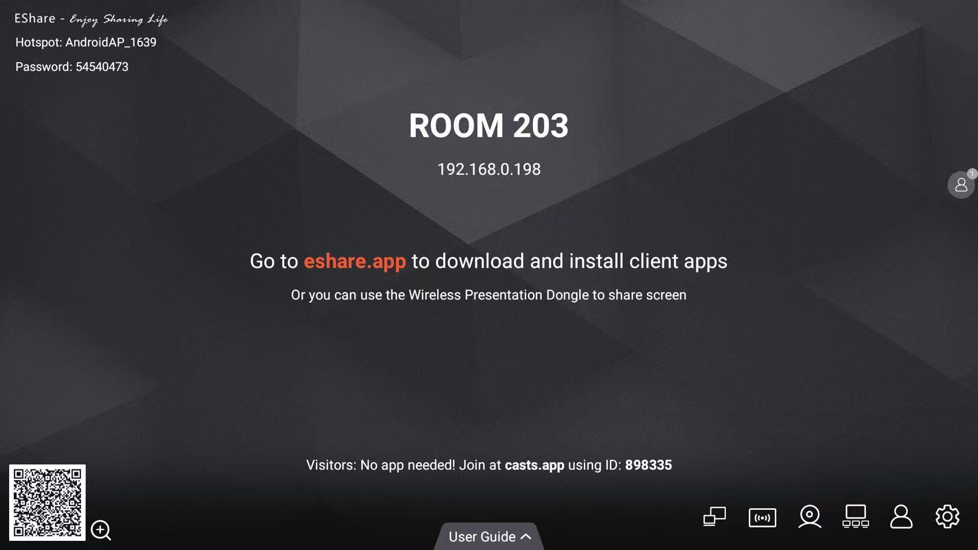 EShare receiver main screen